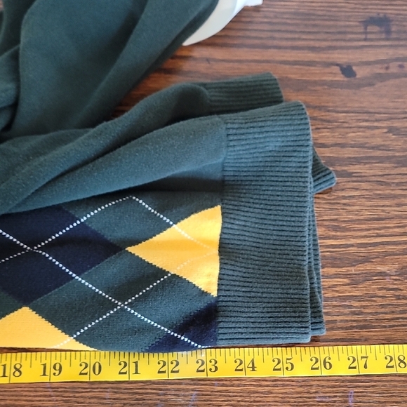 Tommy Hilfiger Men Argyle V Neck Sweater Size L Green Yellow Y2K Academia Jumper - Picture 9 of 11